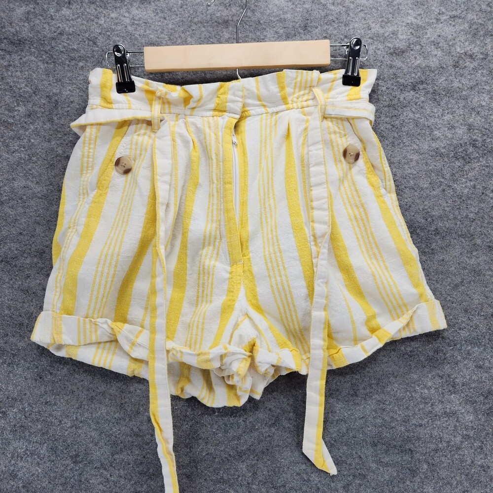 Topshop Paperbag Shorts Womens 6 Yellow Striped